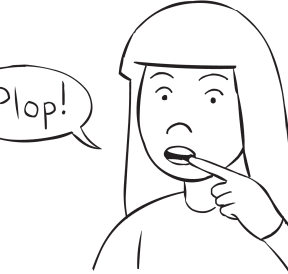 Woman pulling finger from mouth to make plopping sound, as occurs in PDQ group game