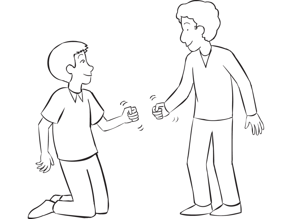 Two people playing Rock-Paper-Scissors Five Lives