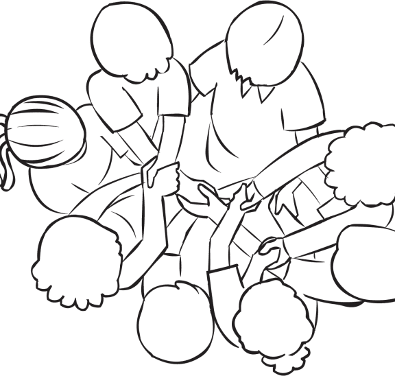 Birds eye view of group problem-solving team activity Human Knot