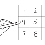 Large square with nine boxes with number 1 to 9 marked inside them, as used in Magic Nine Numbers team puzzle