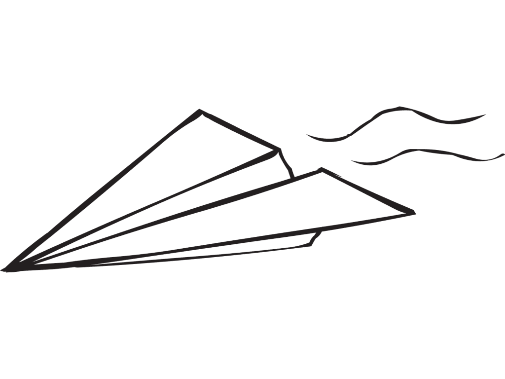 Paper plane flying through air, connected to description of how to fold Mystery Airplane design