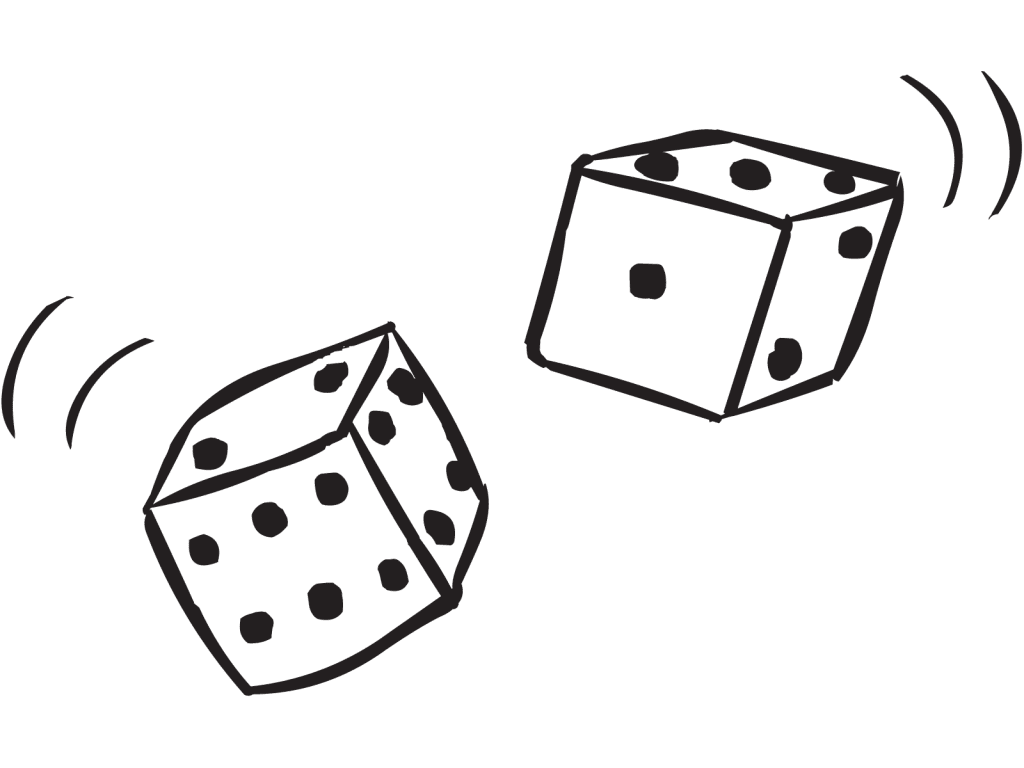 Pair of dice being rolled in Double Dice Game