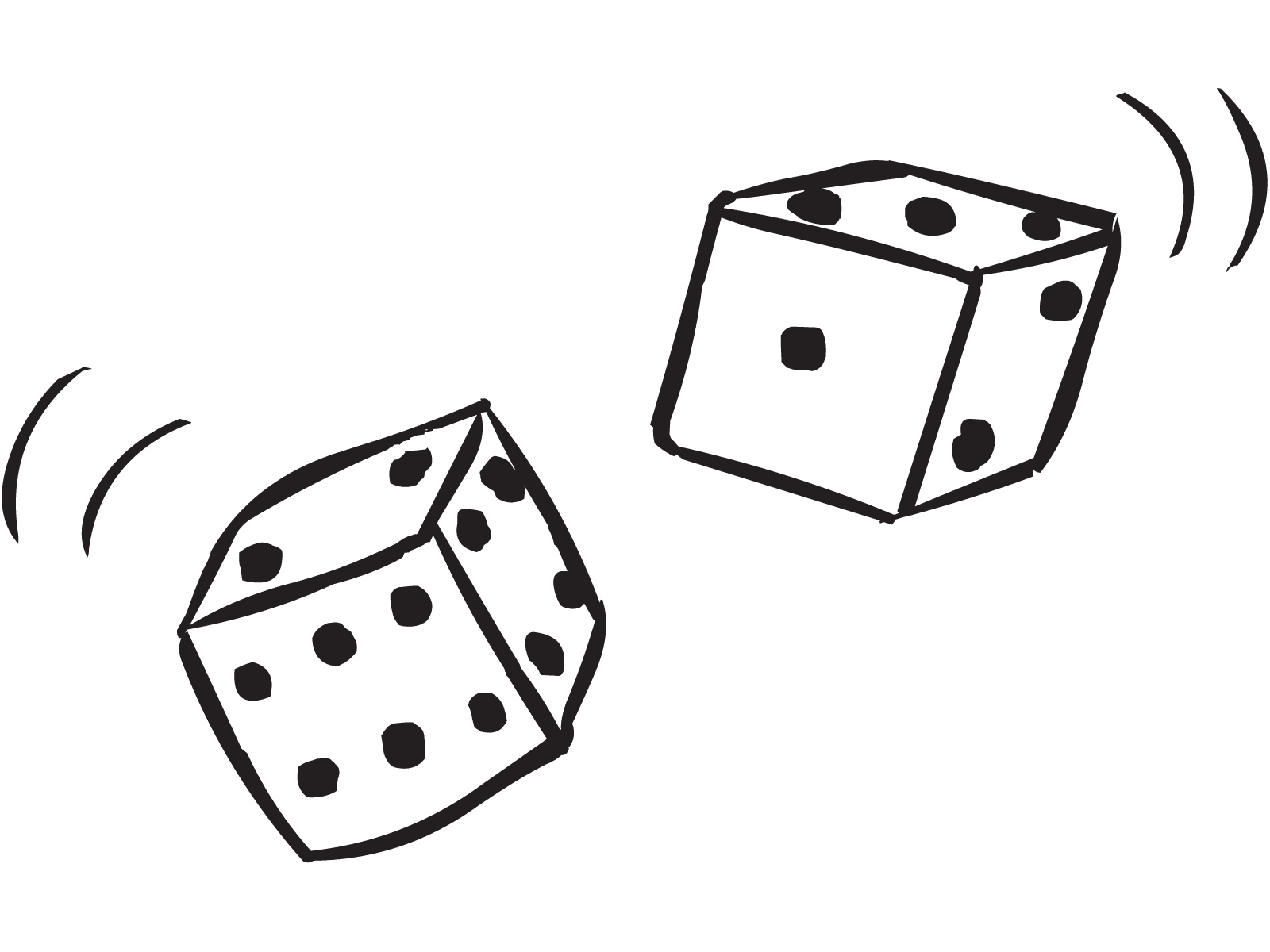 Pair of dice being rolled in Double Dice Game.