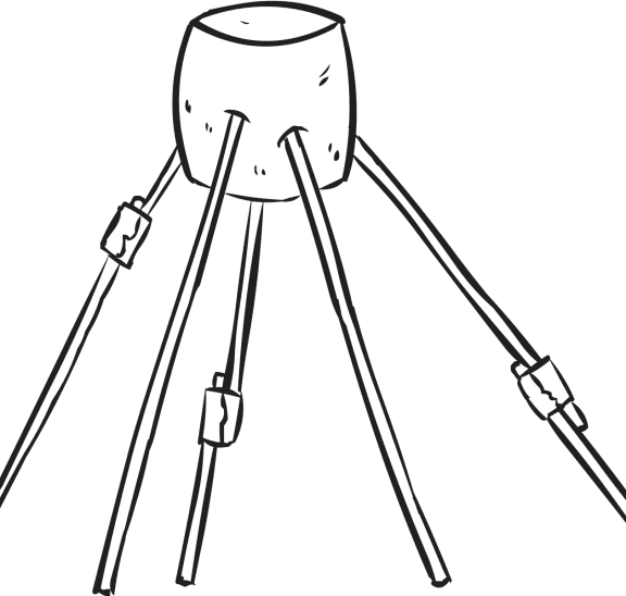 Sticks of spaghetti poked into a marshmallow, as seen in classic team-building activity Marshmallow Challenge