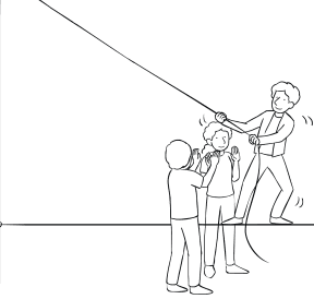 Illustration of man on Tension Traverse challenge course element
