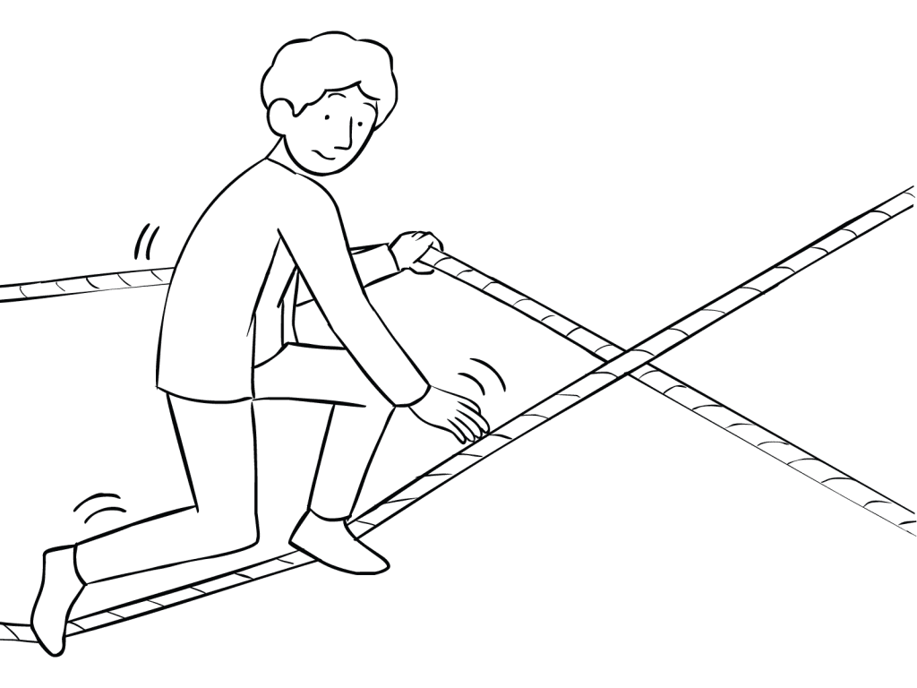 Illustration of man using Hour Glass challenge course element