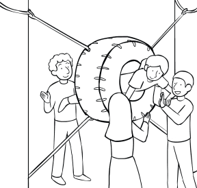 Illustration of group participatin in Porthole challenge course element