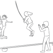 Illustration of group participating in Nitro Crossing challenge course element