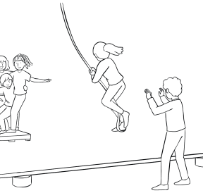 Illustration of group participating in Nitro Crossing challenge course element