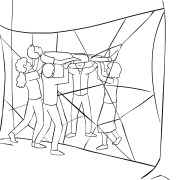 Illustration of group participating in Spider's Web team-building exercise