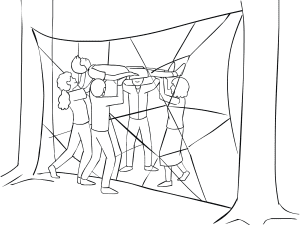 Illustration of group participating in Spider's Web team-building exercise