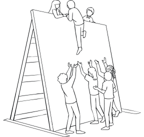 Illustration of group participating in The Wall challenge course element