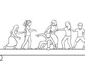 Illustration of group participating in TPO Shuffle team-building challenge course element