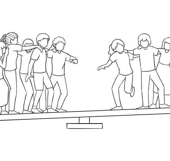 Illustration of group participating on Whale Watch challenging group initiative