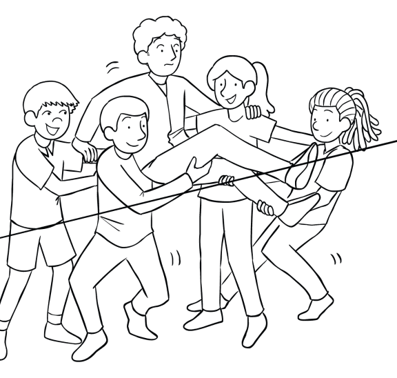 Group passing person over Electric Fence team problem-solving challenge