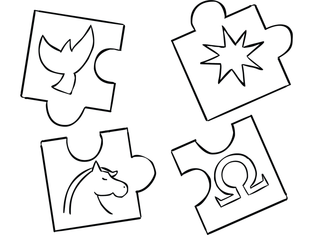 Illustration of four jigsaw pieces of Uniquities Puzzle