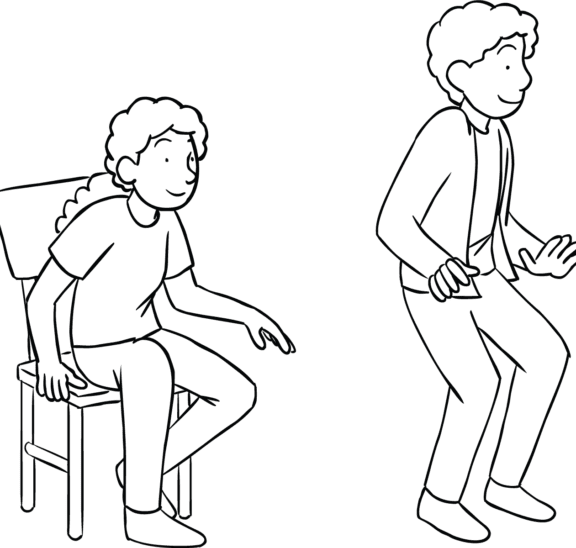 Woman playing energetic strategy game Nerves of Steel about to leave her seat while man is not watching