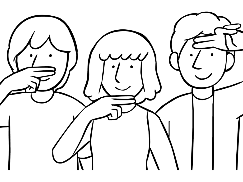 Three people demonstrating Match & Out gestures