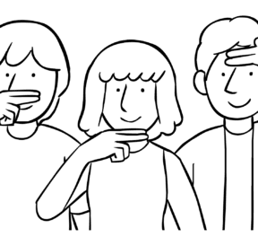 Three people demonstrating Match & Out gestures