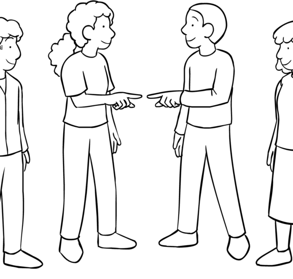 Two people standing in circle playing Zhwoop hilarious circle game