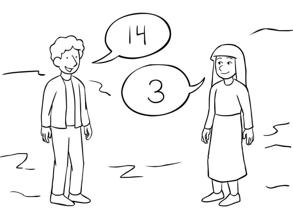 Two people saying a number in Verbal Number Exchange