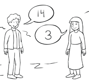 Two people saying a number in Verbal Number Exchange
