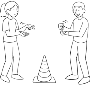 Two people playing the fast-paced group game Switch