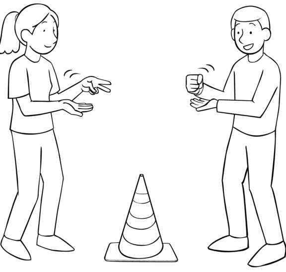 Two people playing the fast-paced group game Switch